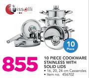 Tissoli 10 Piece Cookware Stainless With Solid Lids