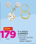 9 ct Gold Earrings-Each
