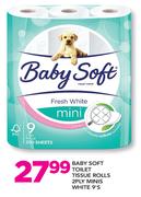 Baby Soft 2 Ply Toilet Tissue Rolls Minis White-9's pack
