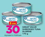 Great value Shredded Tuna In Brine-3x170g