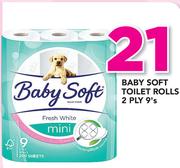 Baby Soft 2 Ply Toilet Rolls-9's Per Pack