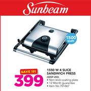 Sunbeam 1550W 4 Slice Sandwich Press SDSP-200