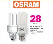 Osram 11W Energy Saving Globe E27/B22-Each