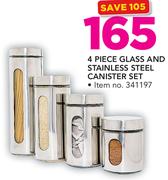 4 Piece Glass And Stainless Steel Canister Set
