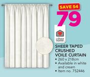 Always Home Sheer Taped Crushed Voile Curtain 260x218cm In White Or Cream-Each