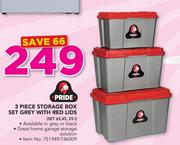 Pride 3 Piece Storage Box Set Grey With Red Lids( 65, 45 And 25Ltr)