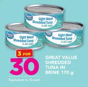 1Great Value Shredded Tuna In Brine-3 x 170g