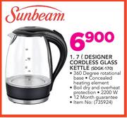 Sunbeam 1.7Ltr Designer Cordless Glass Kettle SDGK-170
