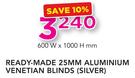 Decorland Ready Made 25MM Aluminium Venetian Blinds Silver-600 W x 1000 H mm
