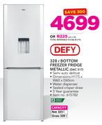 Defy 328Ltr Bottom Freezer Fridge Metallic DAC 517