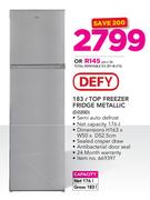 Defy 183Ltr Top Freezer Fridge Metallic D220D