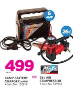 Moto Quip 6 AMP Battery Charger 6AMP Or 26Ltr Air Compressor-Each