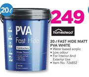 Homestead 20Ltr Fast Hide Matt PVA White