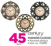 Century Fashion Clocks Assorted Designs-Each