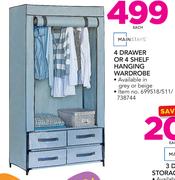 Mainstays 4 Drawer Or 4 Shelf Hanging Wardrobe-Each
