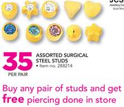 Assorted Surgical Steel Studs-Per Pair
