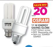Osram 11W Energy Saving Globe-Each