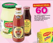 All Gold Tomato Sauce 700ml, Crosse & Blackwell Mayonnaise 750g & Mrs Balls Chutney 470g-Per Bundle