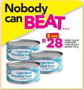 Great Value Shredded Tuna In Salt Water-3 x 170g
