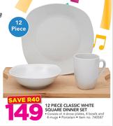 12 Piece Classic White Square Dinner Set