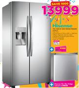 Hisense 700Ltr Side By Side Fridge/Freezer H700SHD With Free Hisense 50Ltr Bar Fridge