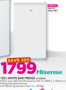 1Hisense 120Ltr White Bar Fridge H120RWH
