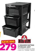 BigJim 3 Drawer Rattan Storage Unit In Black Or Choc