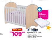Ditalia Wooden Baby Crib With Free Little One Cot Mattress