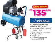  Tradeair Compressor 50Ltr With 5 Piece Kit