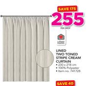 Always Home Lined Two Toned Stripe Cream Curtain-Per Drop