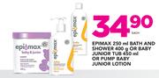 Epimax 250ml Bath And Shower 400gm Or Baby Junior Tub 450ml Or Pump Baby Junior Lotion-Each