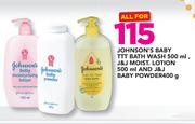 Johnson's Baby TTT Bath Wash 500ml, J&J Moist, Lotion 500ml And J&J Baby Powder 400gm-For All