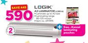 Logik A3 Laminator L300-A With Free Kenzel Laminating Pouches