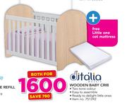 Ditalia Wooden Baby Crib With Free Little One Cot Mattress
