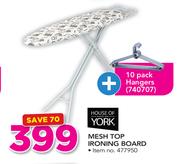 House Of York Mesh Top Ironing Board With 10 Pack Hangers 740707