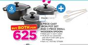 Mainstays 6 Piece Cast Iron Pot Set And 3 Piece Small Wooden Spoon-Both