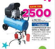 Tradeair Compressor 50Ltr With 5 Piece Kit