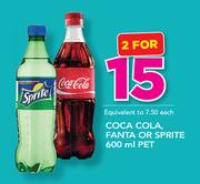 Coca Cola, Fanta Or Sprite-2X600ml PET