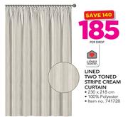 Always Home Lined Two Toned Stripe Cream Curtain-per Drop