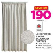Always Home Lined Taped 2 Tone Jacquard Curtain-230 x 218cm Per Drop