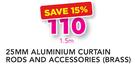 Decorland 25MM Aluminium Curtain Rods & Accessories Brass-1.5m