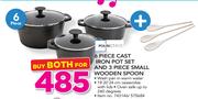 Mainstays 6 Piece Cast Iron Pot Set Plus 3 Piece Small Wooden Spoon