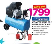 Tradeair Compressor 50Ltr With 5 Piece Kit