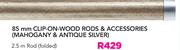 85mm Clip On Wood Rod & Accessories(Mahogany & Antique Silver)-2.5m Rod Folded