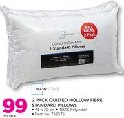 Mainstays 2 Pack Quilted Hollow Fibre Standard Pillows 45x70cm-Per Pack