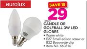 Eurolux Candle Or Golfball 3W LED Globes-Each