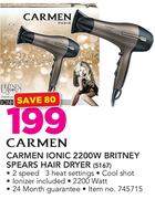 Carmen Ionic 2200W Britney Spears Hair Dryer 5167