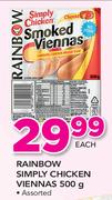 Rainbow Simply Chicken Viennas-500g
