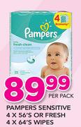 Pampers Sensitive 4x56's Or Fresh 4x64's Wipes-Per Pack