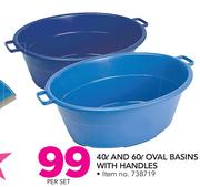 40Ltr & 60Ltr Oval Basins With Handles-Per Set